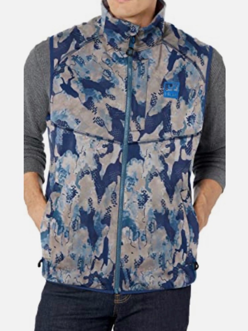 HUK Icon X Soft Shell Camo Vest Blue Gray Stretch Men's XL 4-Way H4000100-976-M
